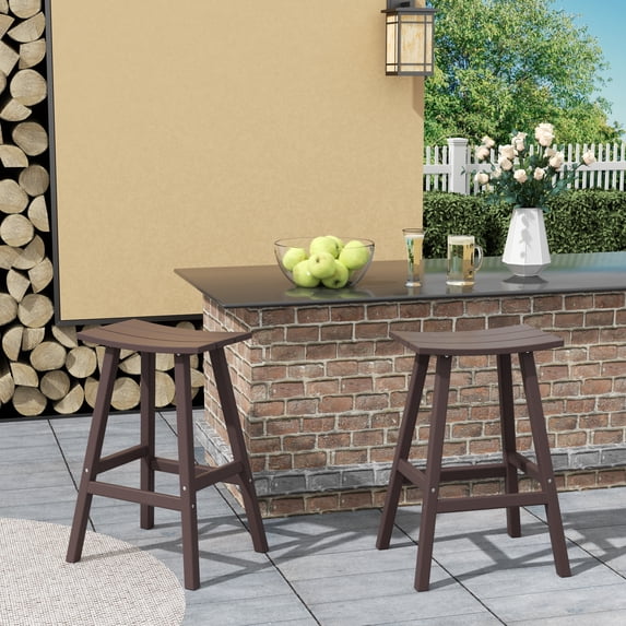 GARDEN 29" Inches Adirondack Plastic Outdoor Bar Stools (Set of 2), Dark Brown