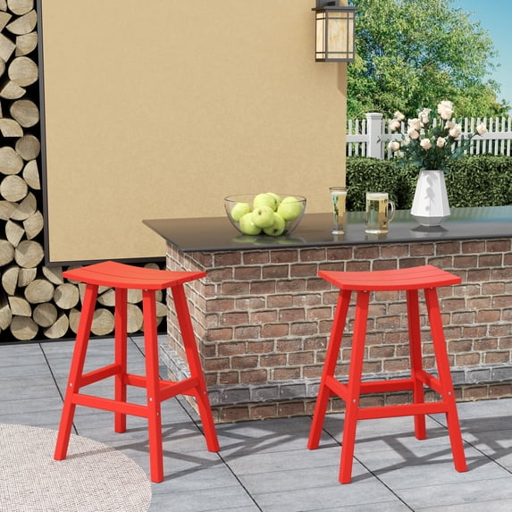GARDEN 29" Inches Adirondack Plastic Outdoor Bar Stools (Set of 2), Red