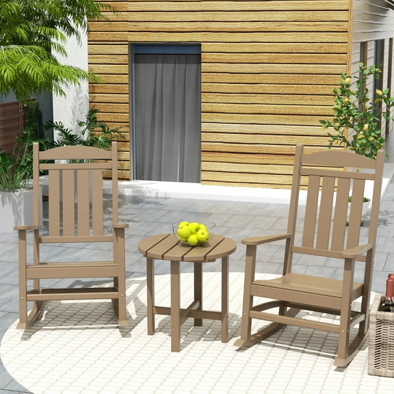 GARDEN 3-Piece Set Classic Plastic Adirondack Porch Rocking Chair w/ Round Side Table Included, White