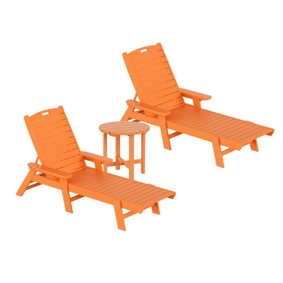 GARDEN 3-Piece Set Plastic Outdoor Chaise Lounges with Round Side Table Included, Orange