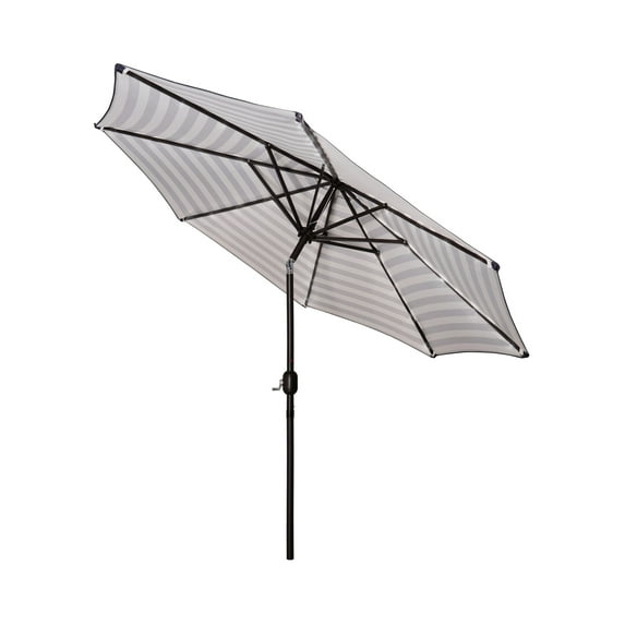 GARDEN 9 Ft Outdoor Patio Market Umbrella with Tilt & Crank Lift, Gray /White Stripe