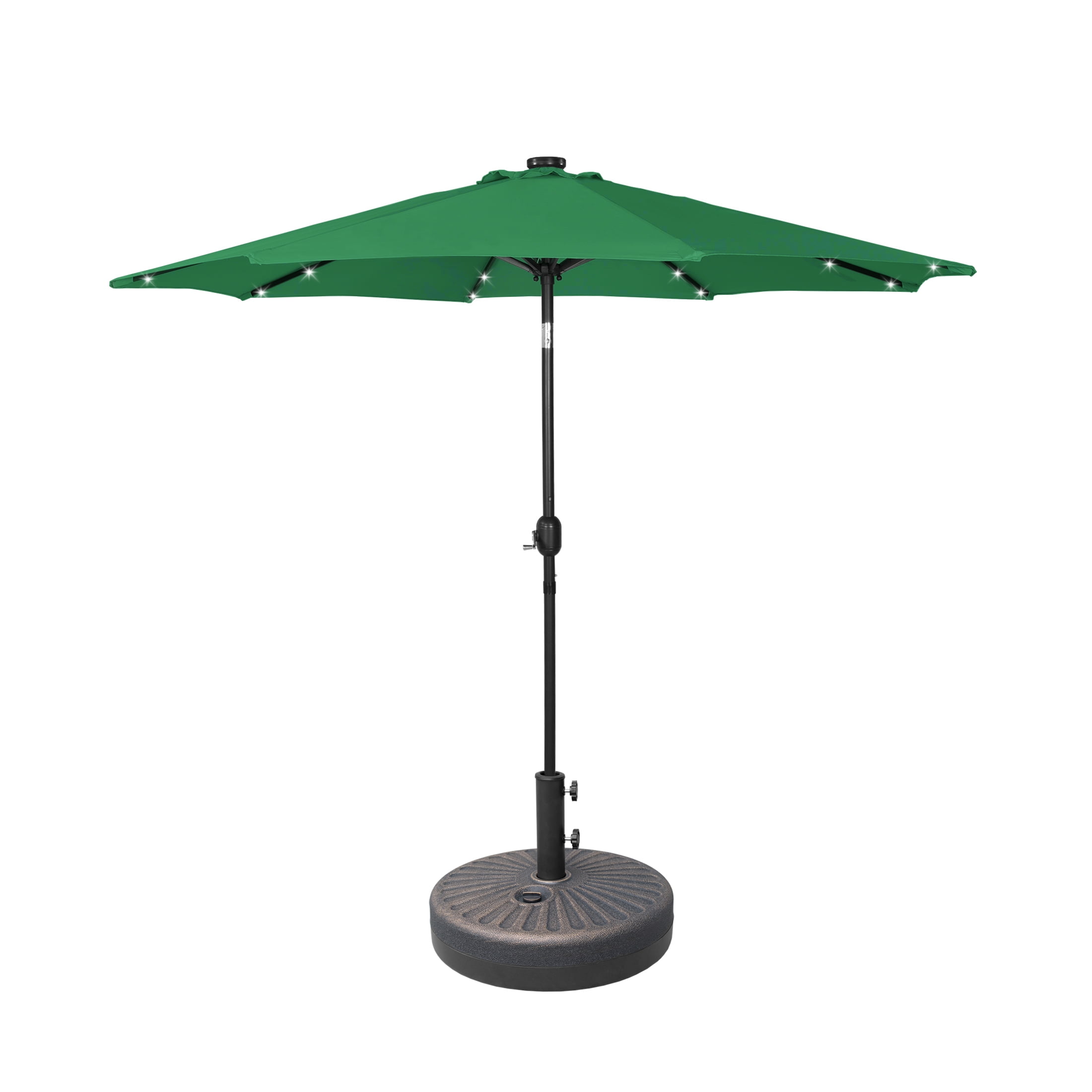 9 ft dark green patio umbrella with led lights Ft. Solar Each rib is equipped with 4 LED lights AreShark 9FT Patio Umbrella with