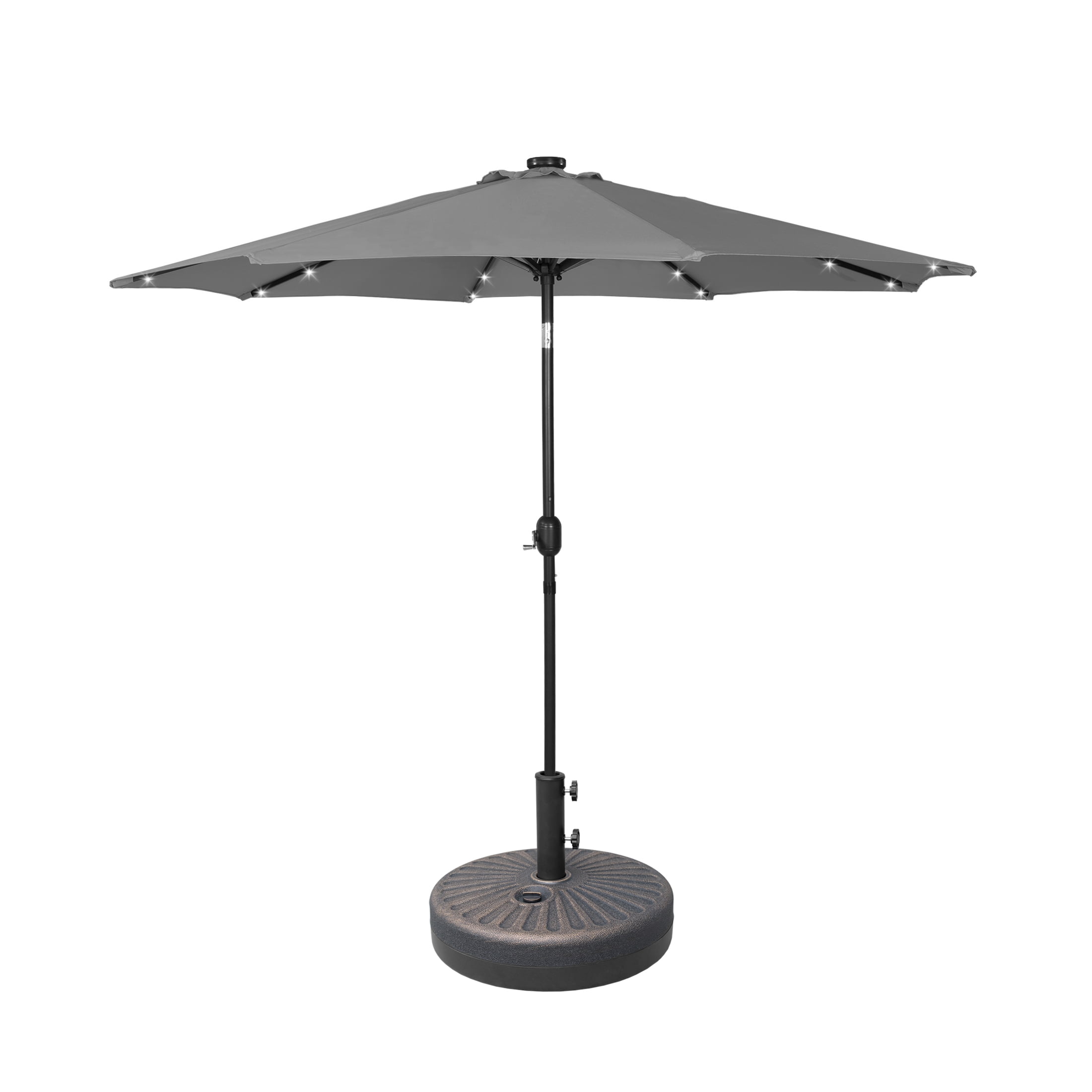 GARDEN 9 Ft Patio Solar Umbrella LED with Bronze Base Weight INCLUDED, Gray