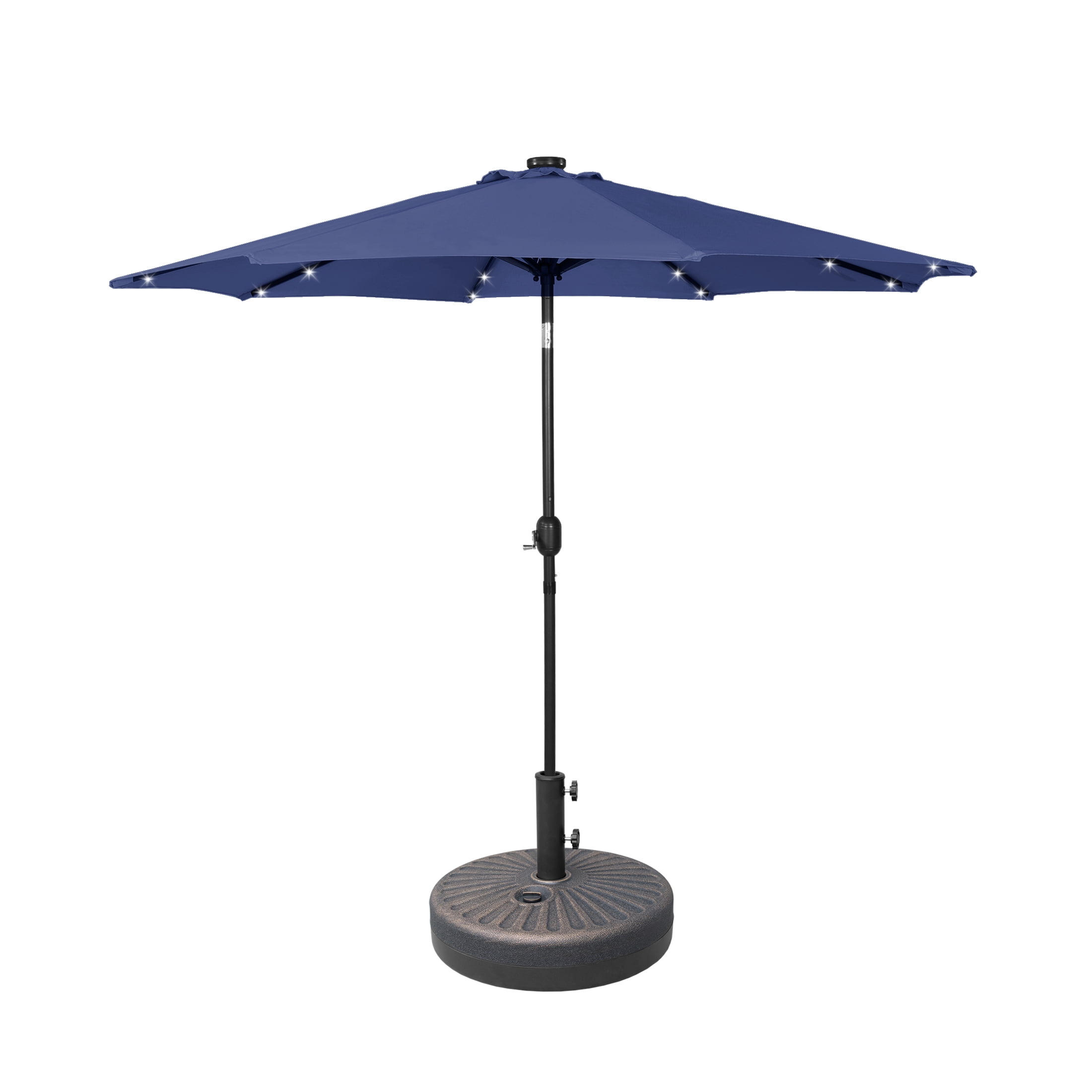 GARDEN 9 Ft Patio Solar Umbrella LED with Bronze Base Weight INCLUDED, Navy Blue