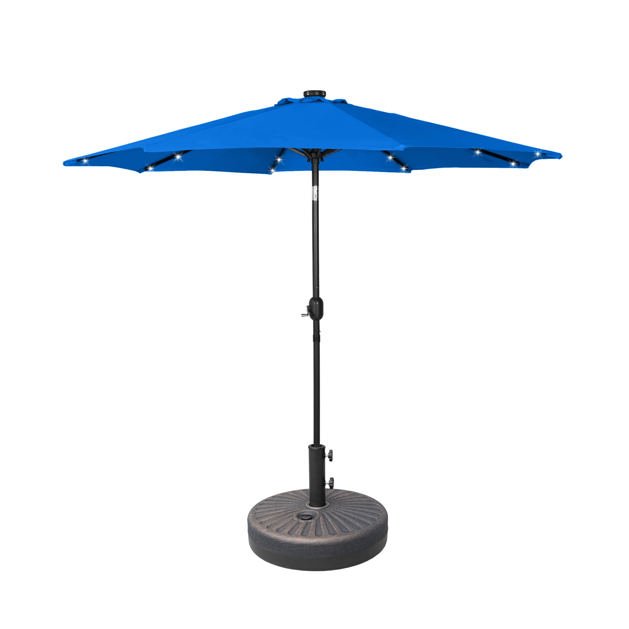 GARDEN 9 Ft Patio Solar Umbrella LED with Bronze Base Weight INCLUDED, Royal Blue