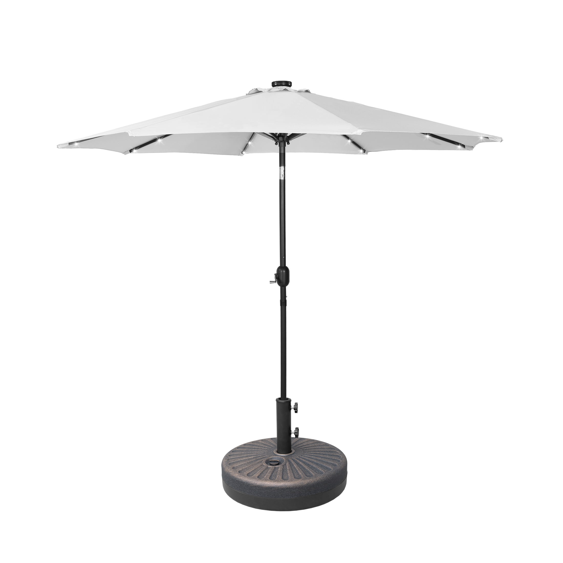 GARDEN 9 Ft Patio Solar Umbrella LED with Bronze Base Weight INCLUDED, White