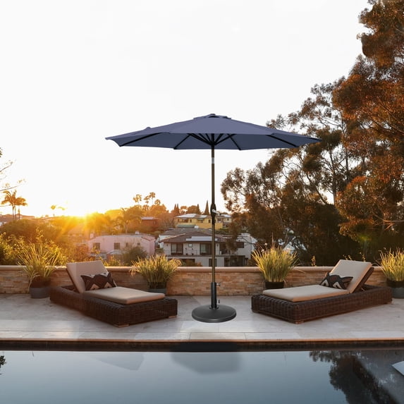 GARDEN 9 Ft Patio Umbrella w/ Round Resin Base Stand Included for Outdoor Shade, Navy Blue