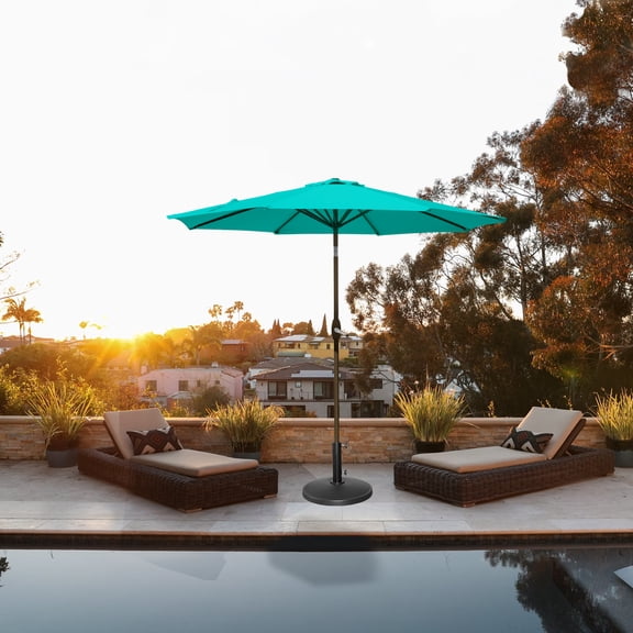 GARDEN 9 Ft Patio Umbrella w/ Round Resin Base Stand Included for Outdoor Shade, Turquoise
