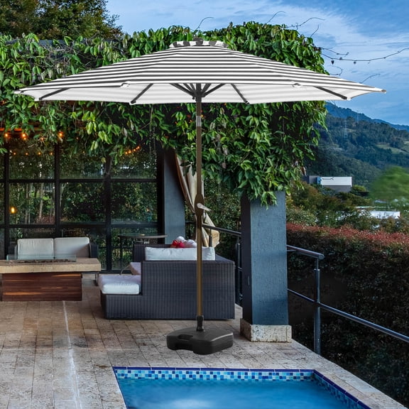GARDEN 9 Ft Patio Umbrella w/ Square Plastic Base Included, Gray /White Stripe