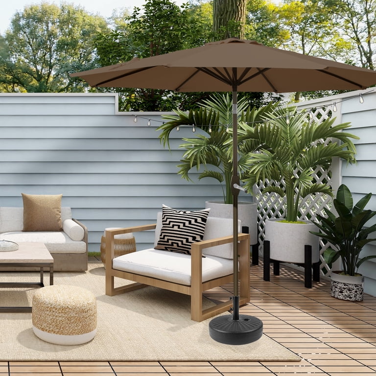 black and tan patio umbrella GARDEN 9 Ft Patio Umbrellas w/ Black Round Base Included for Outdoor Shade,  Coffee