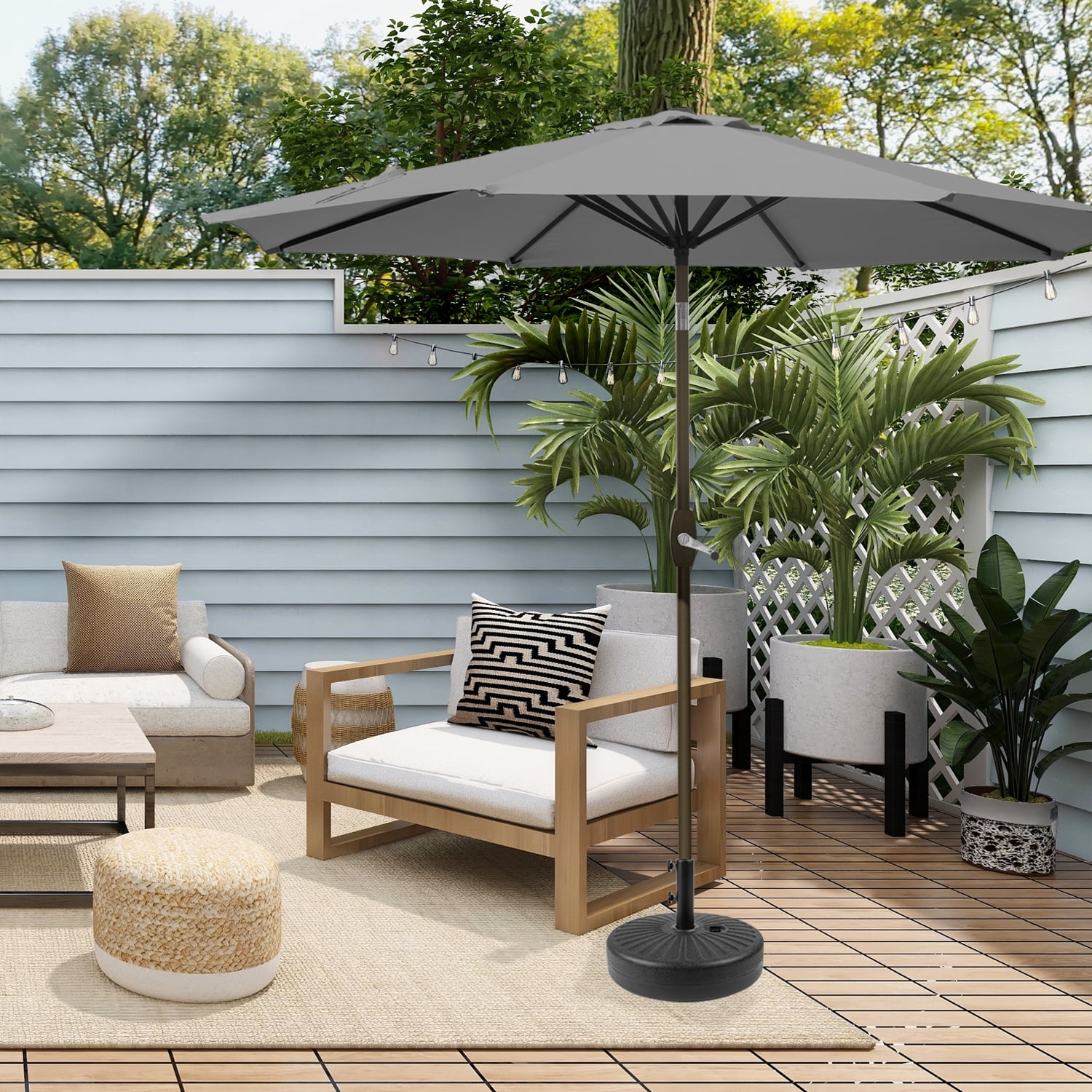 GARDEN 9 Ft Patio Umbrellas w/ Black Round Base Included for Outdoor Shade,  Black/White Stripe - Walmart.com
