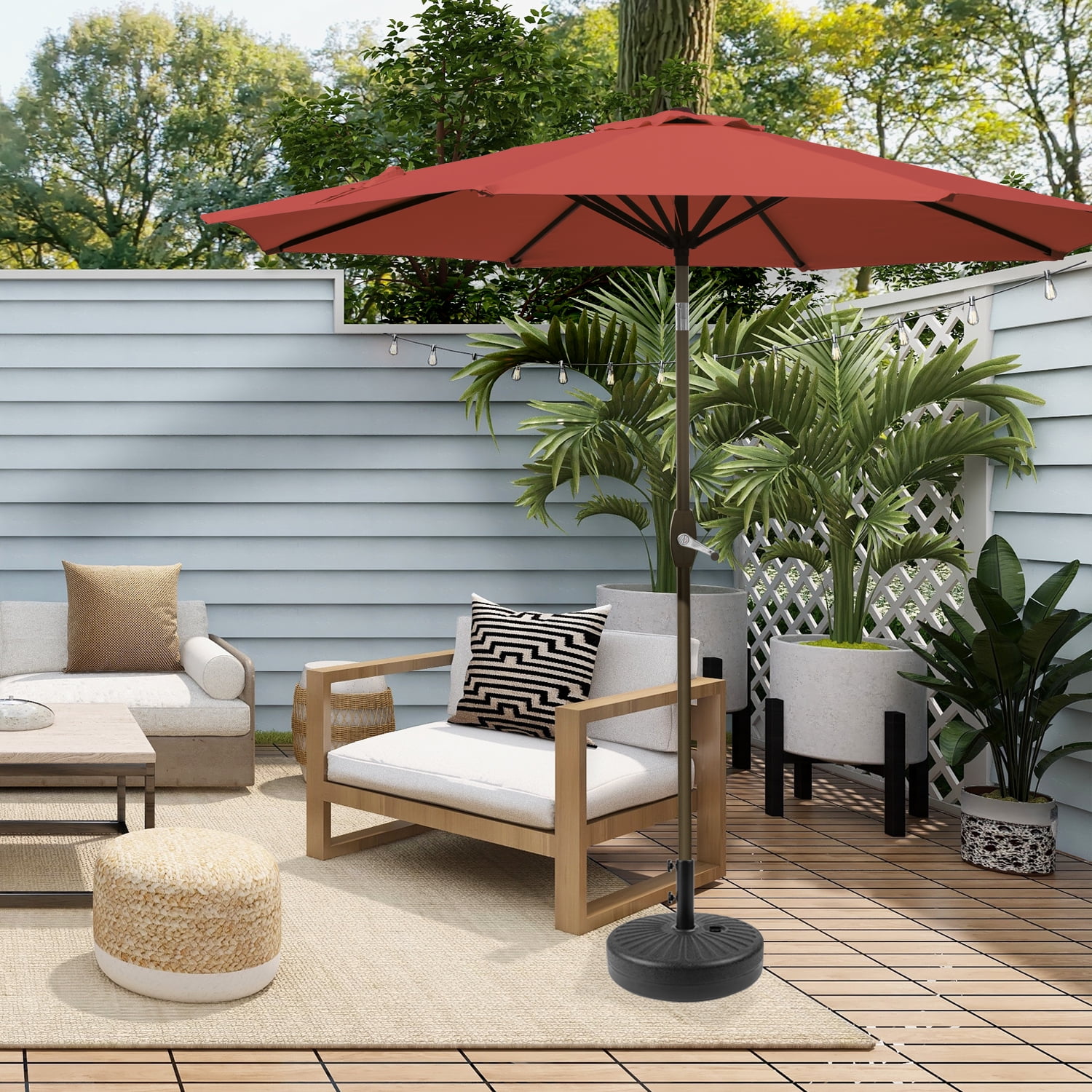 GARDEN 9 Ft Patio Umbrellas w/ Black Round Base Included for Outdoor Shade, Red