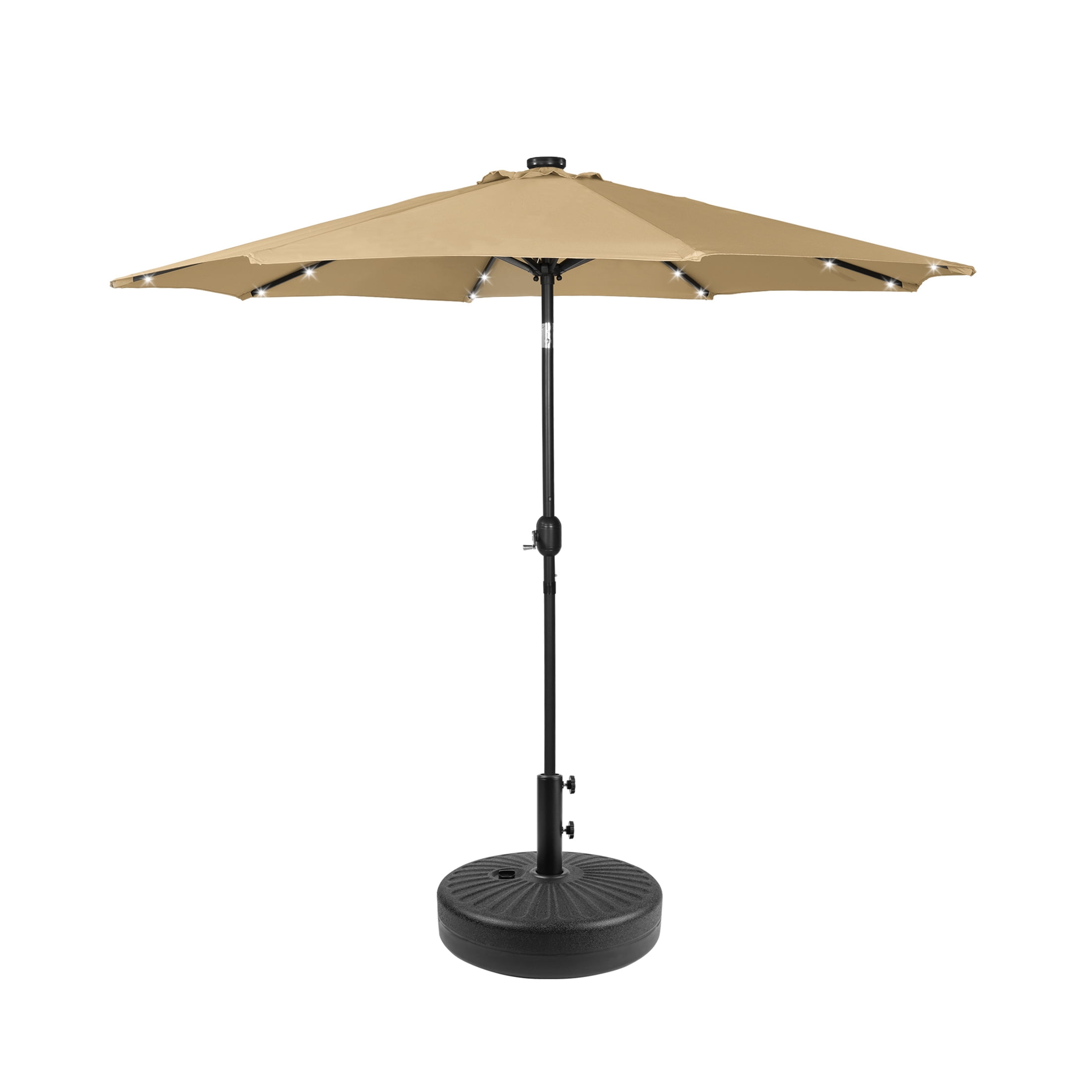 GARDEN 9 Ft Solar LED Patio Umbrella with Black Round Base Weight Included, Beige