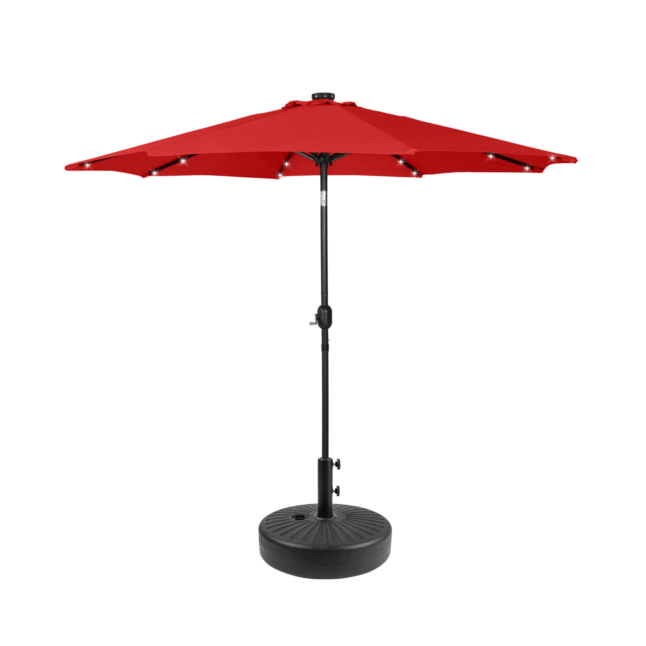 GARDEN 9 Ft Solar LED Patio Umbrella with Black Round Base Weight Included, Red