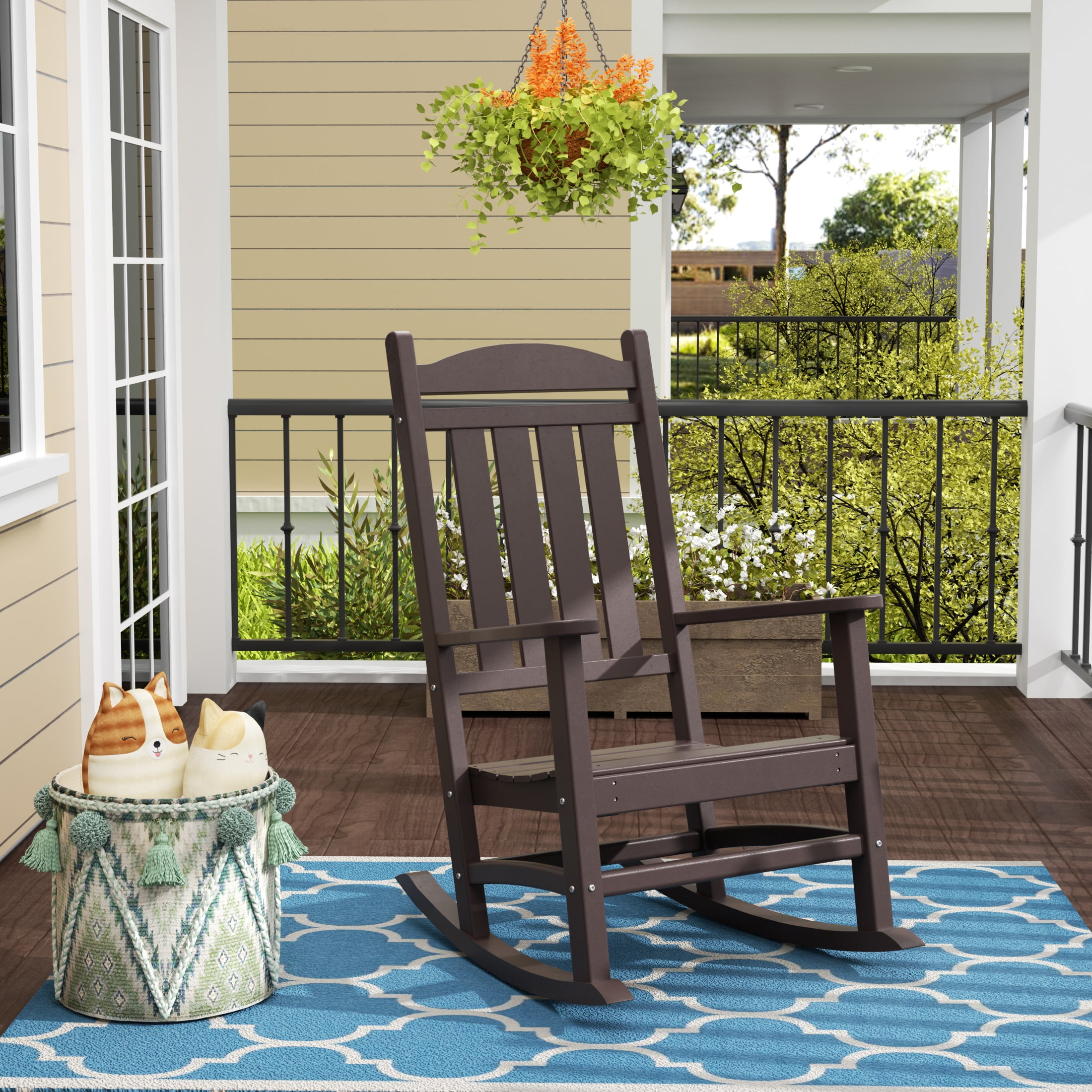 GARDEN Classic Plastic Adirondack Porch Rocking Chair, Dark Brown