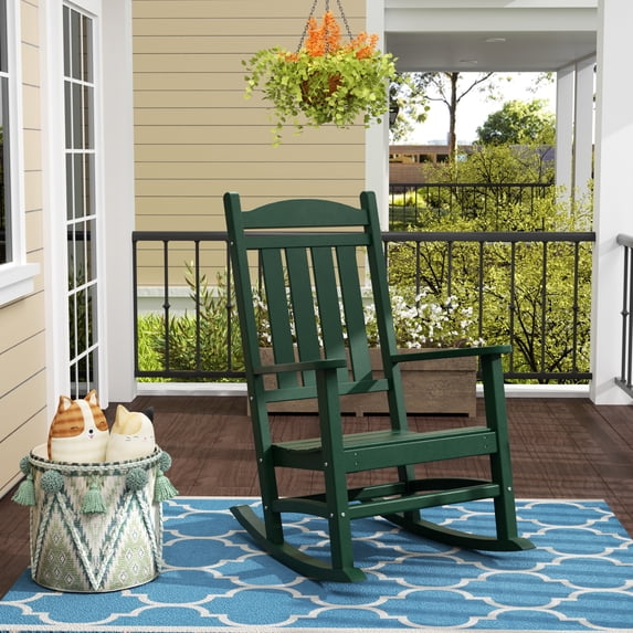 GARDEN Classic Plastic Adirondack Porch Rocking Chair, Dark Green
