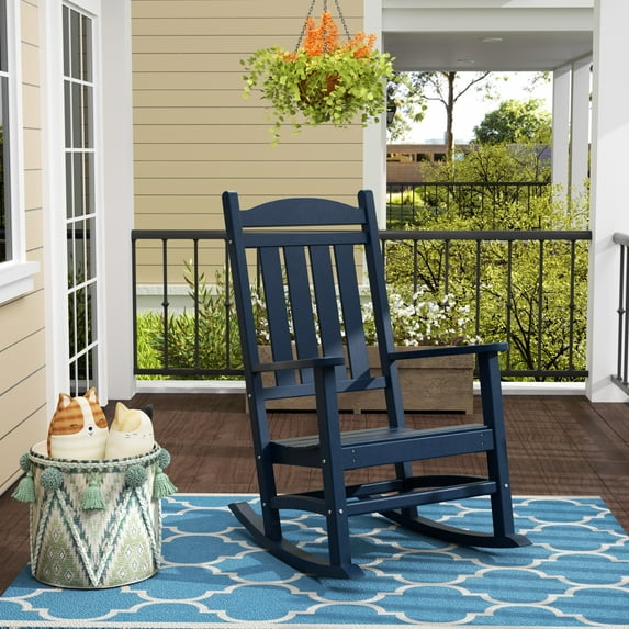 GARDEN Classic Plastic Adirondack Porch Rocking Chair, Navy Blue