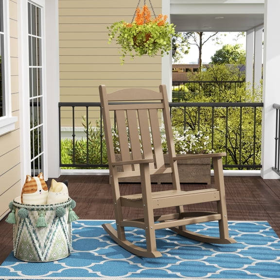 GARDEN Classic Plastic Adirondack Porch Rocking Chair, Weathered Wood