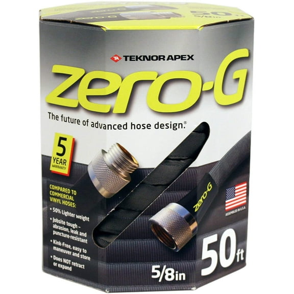 Zero-G Garden Hose - Burst Resistant, 600 Psi - 100 Ft, 5/8", Black