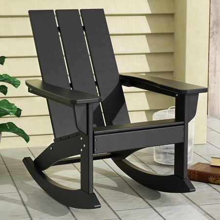 GARDEN Modern Plastic Outdoor Rocking Chair for Patio Porch, Black