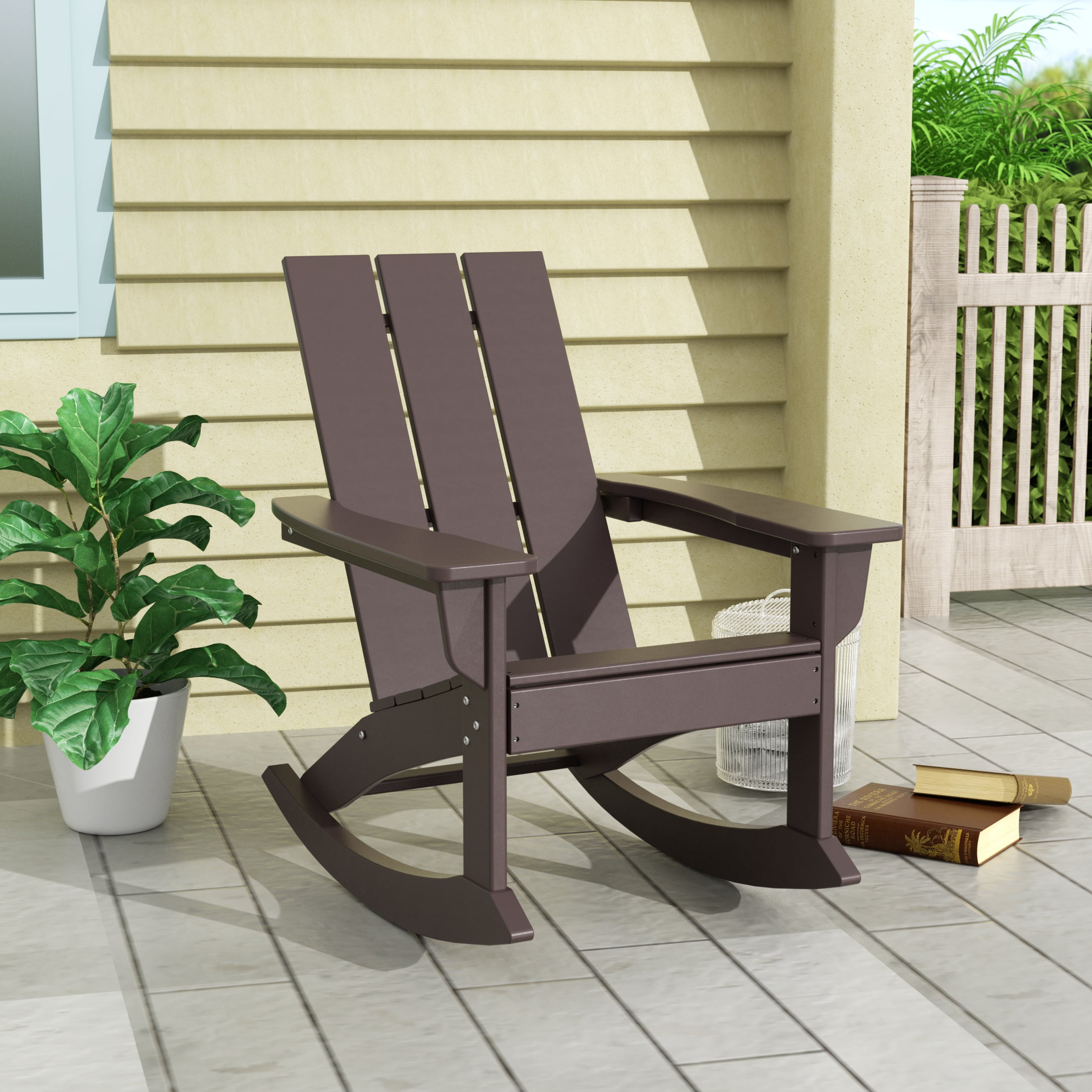 GARDEN Modern Plastic Outdoor Rocking Chair for Patio Porch, Dark Brown