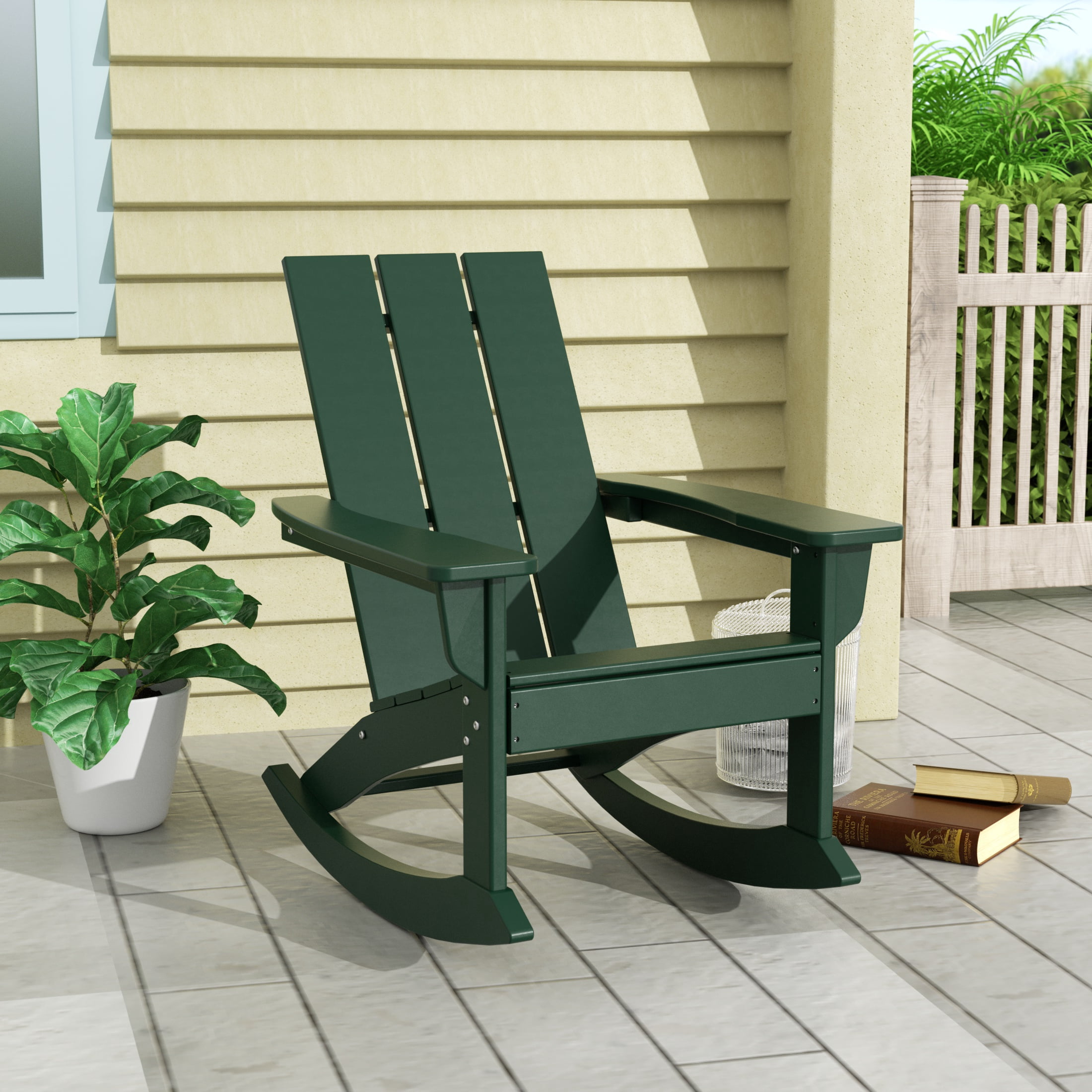 GARDEN Modern Plastic Outdoor Rocking Chair for Patio Porch, Dark Green