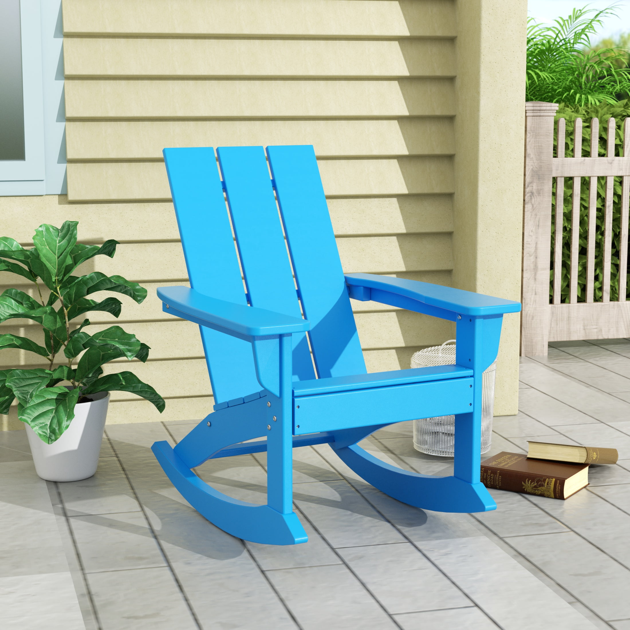 GARDEN Modern Plastic Outdoor Rocking Chair for Patio Porch, Pacific Blue