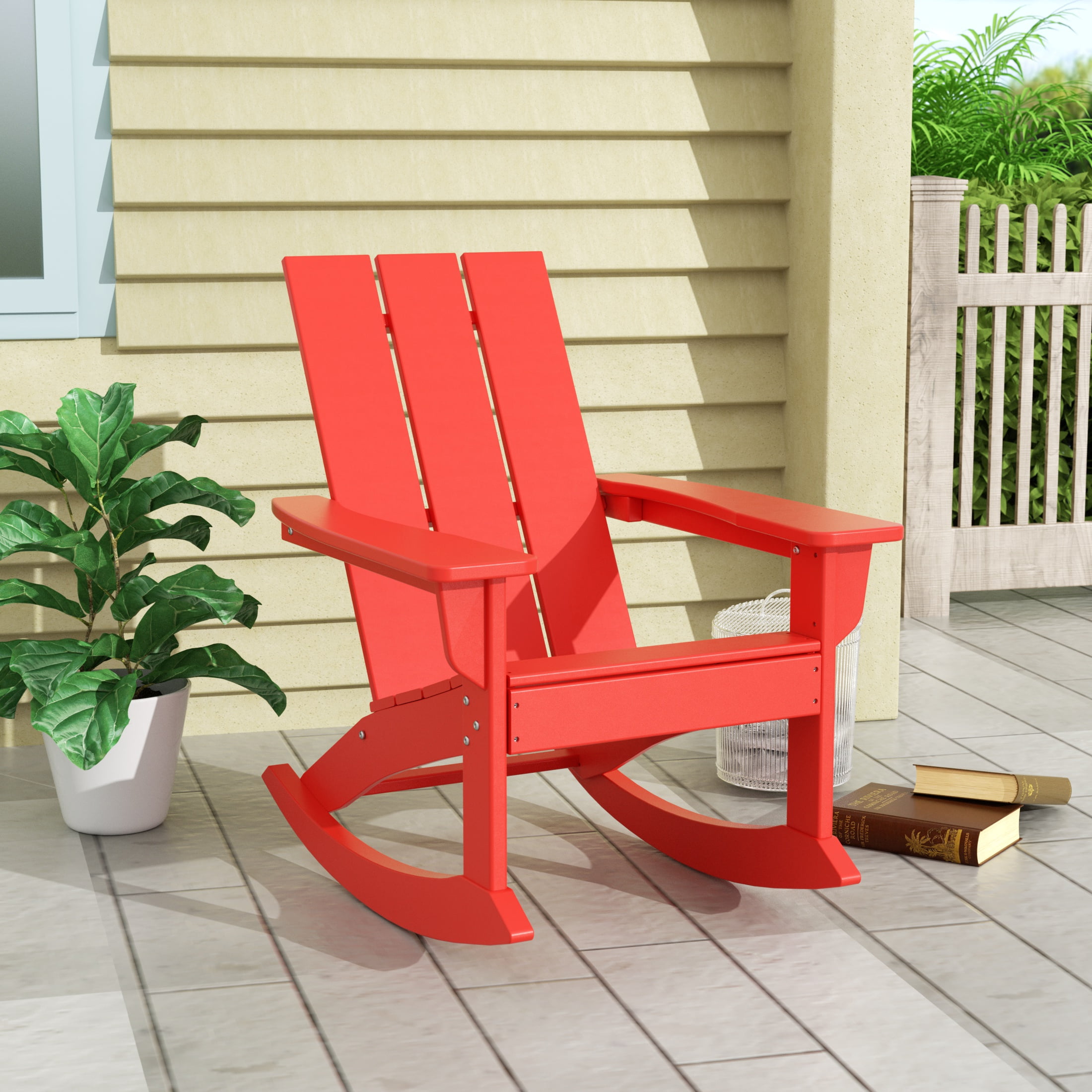 GARDEN Modern Plastic Outdoor Rocking Chair for Patio Porch, Red