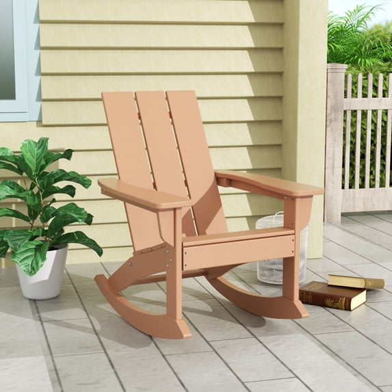 GARDEN Modern Plastic Outdoor Rocking Chair for Patio Porch, Teak