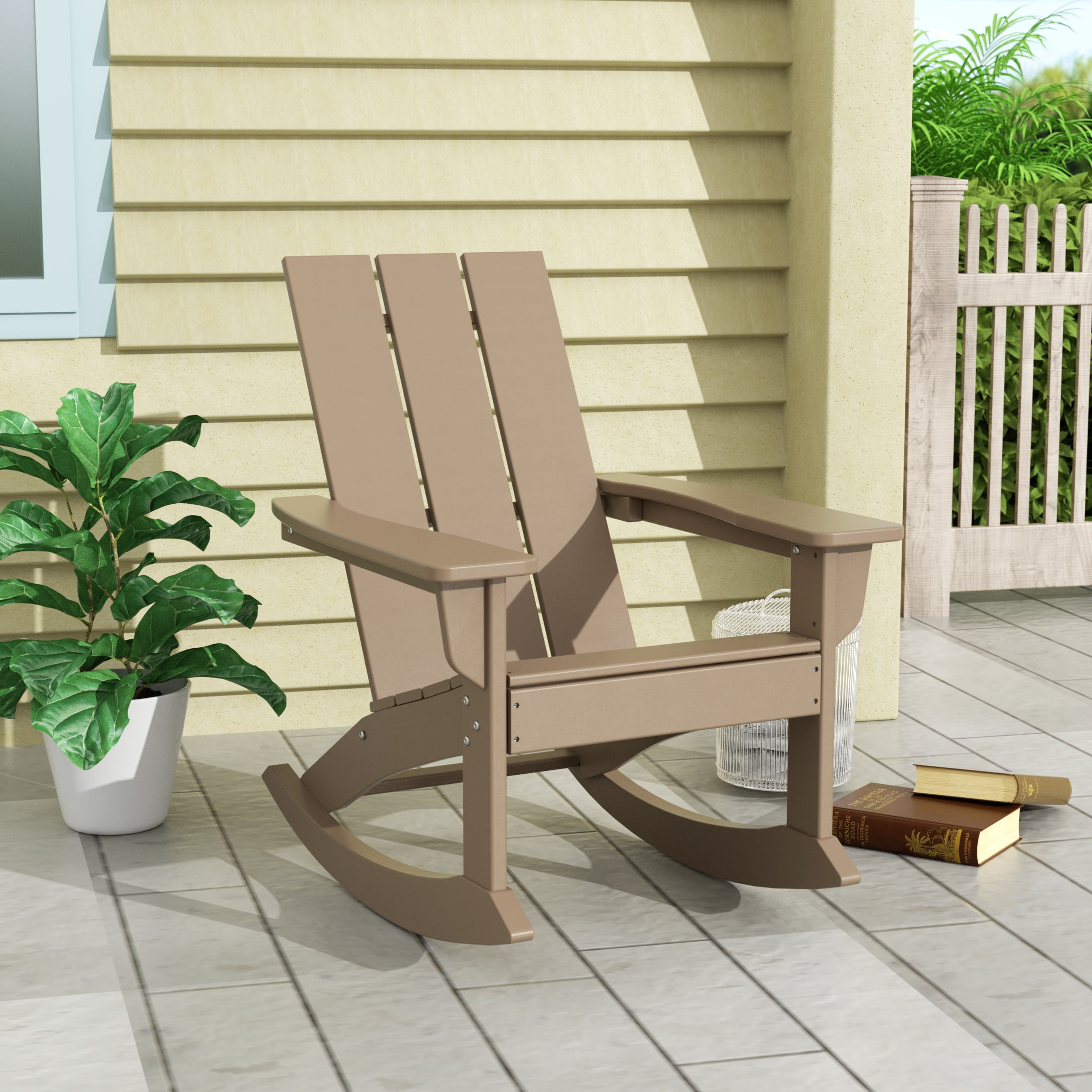 Cecarol Patio Oversized Rocking Chair Outdoor, Weather Resistant, Low  Maintenance, High Back Front Porch Rocker Chairs 385lbs Support Poly Lumber  Rocker, Wood-Like Plastic Chair, Black-PRC01