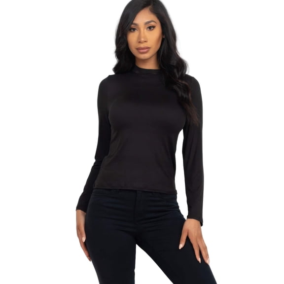 Mock Neck Solid Long Sleeve Top