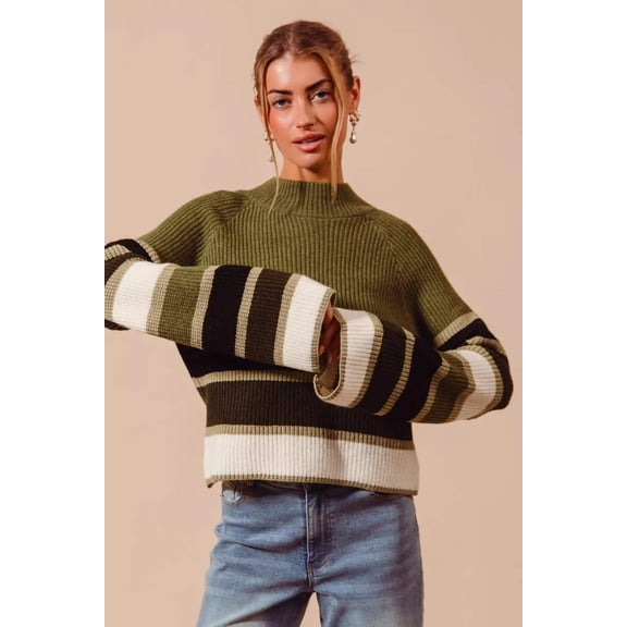 Multi Color Striped Mock Neck Sweater