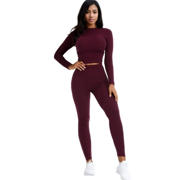 Ribbed Mock Neck Long Sleeve Top  Leggings Set
