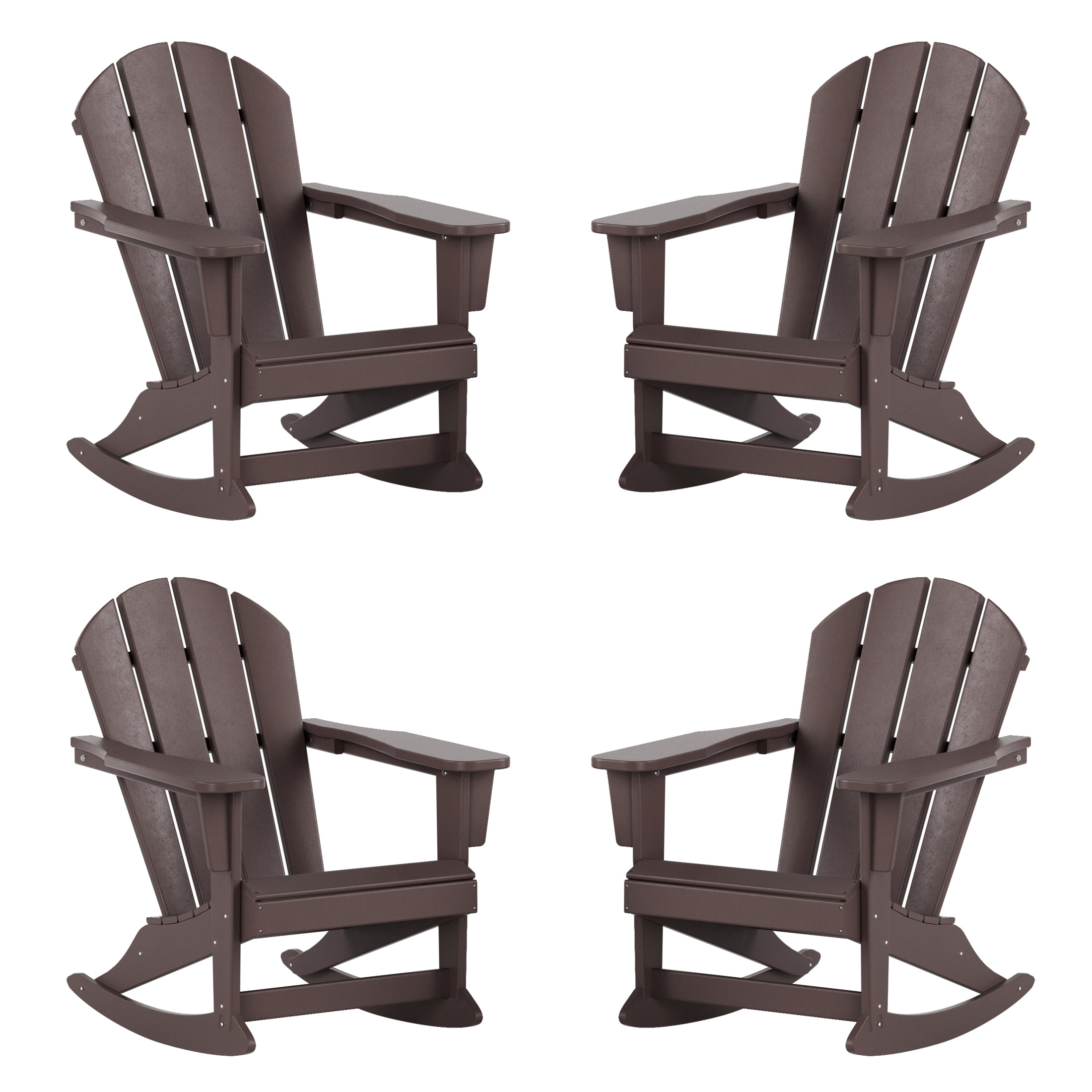 GARDEN Outdoor Adirondack Rocking Chairs for Patio (Set of 4), Dark Brown