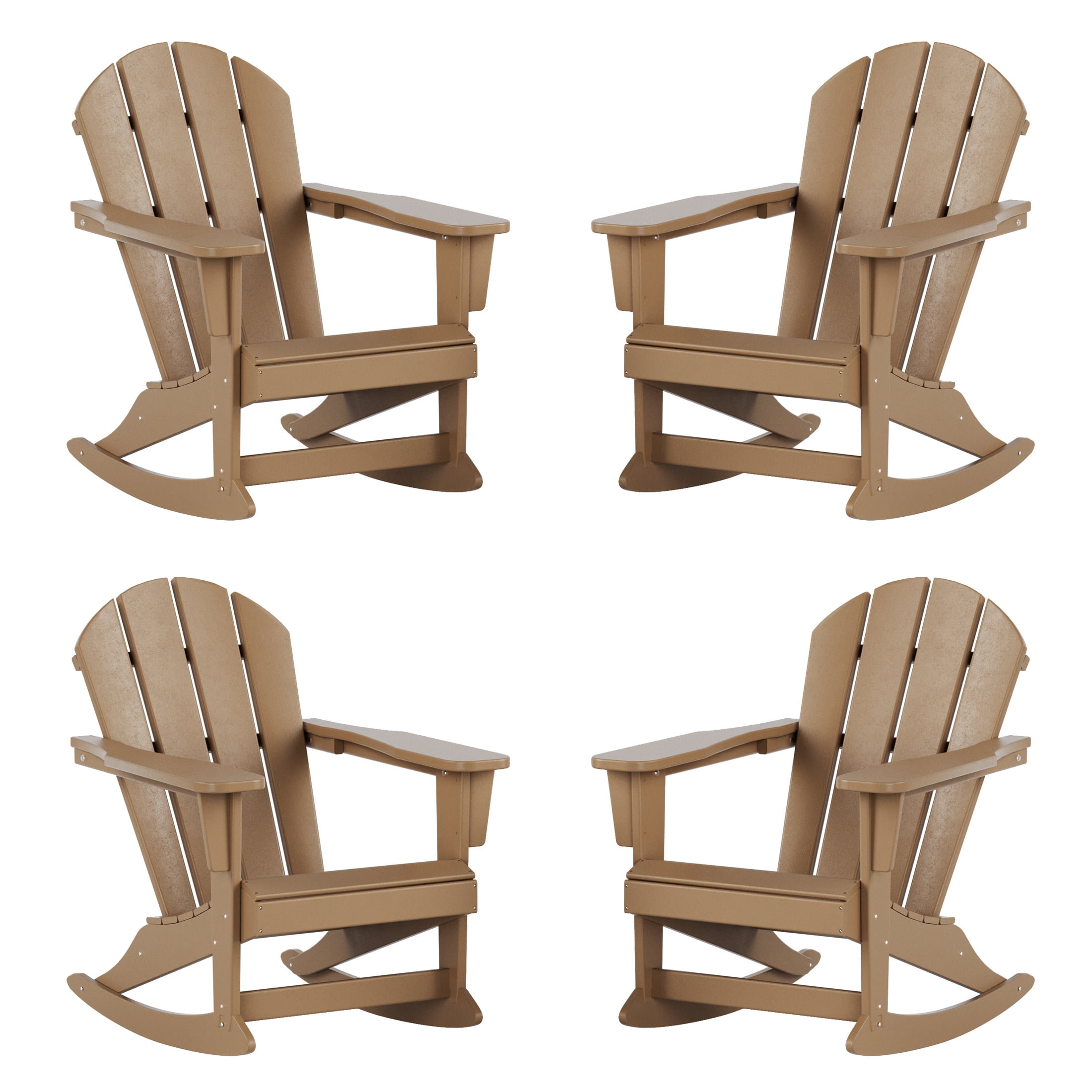 GARDEN Outdoor Adirondack Rocking Chairs for Patio (Set of 4), Weathered Wood