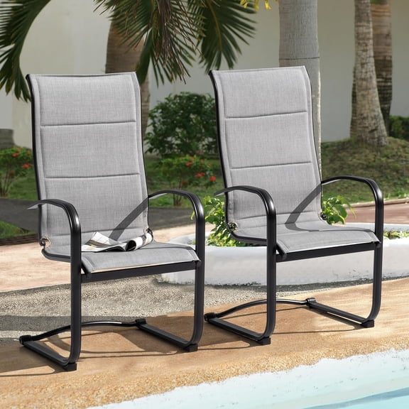 GARDEN Patio Dining Chairs Set of 2, All Weather Outdoor Padded Textilene Patio Chairs, Breathable Spring Motion Textile High Back Outdoor Dining Chairs for Backyard, Lawn, Deck, Gray