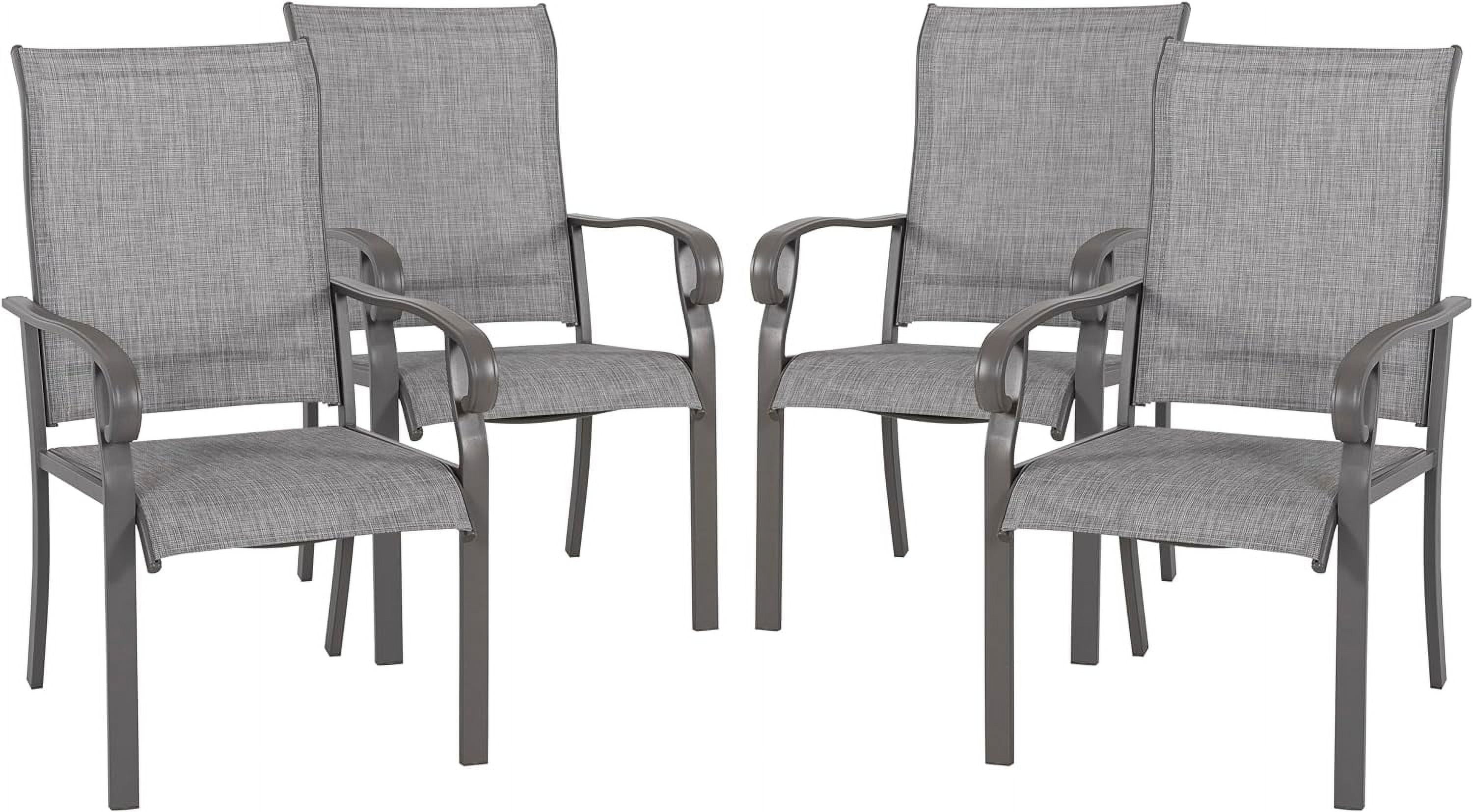Gray Textilene and Metal Outdoor Dining Chairs with Cushions, Set of 4