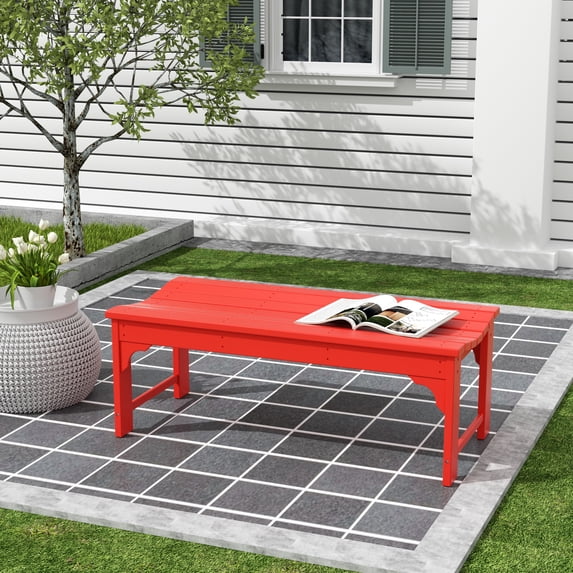 GARDEN Plastic Adirondack Backless Outdoor Bench for Patio Entryway, Red