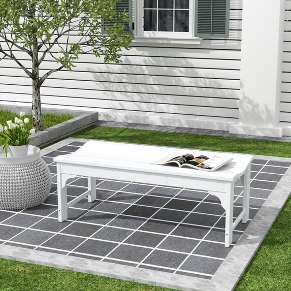 GARDEN Plastic Adirondack Backless Outdoor Bench for Patio Entryway, White