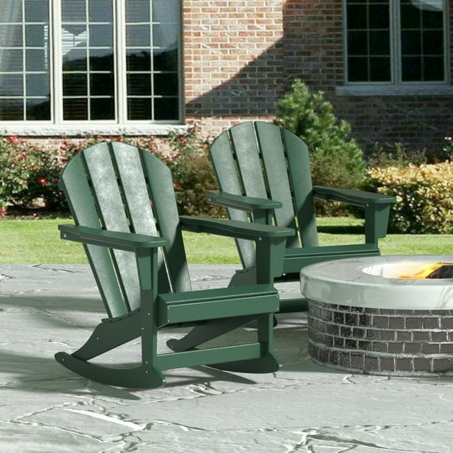 GARDEN Plastic Adirondack Rocking Chair for Outdoor Patio Porch Seating, Dark Green