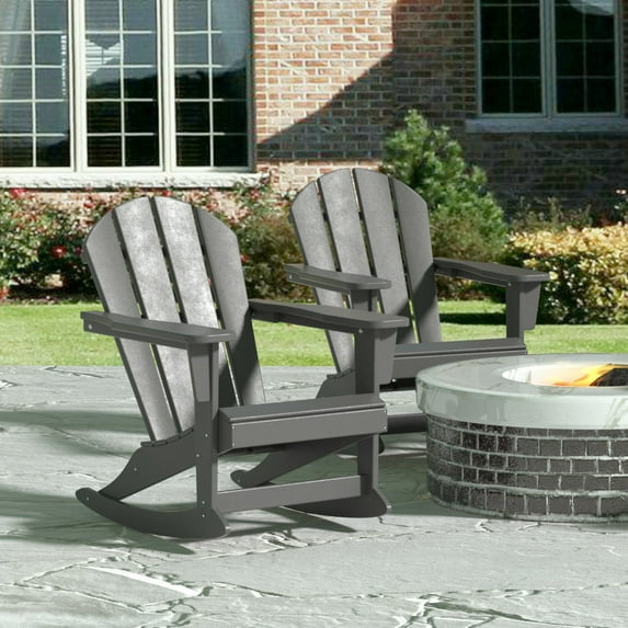 GARDEN Plastic Adirondack Rocking Chair for Outdoor Patio Porch Seating, Gray