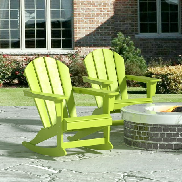 GARDEN Plastic Adirondack Rocking Chair for Outdoor Patio Porch Seating, Lime