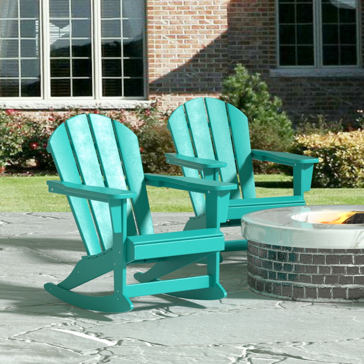GARDEN Plastic Adirondack Rocking Chair for Outdoor Patio Porch Seating, Turquoise