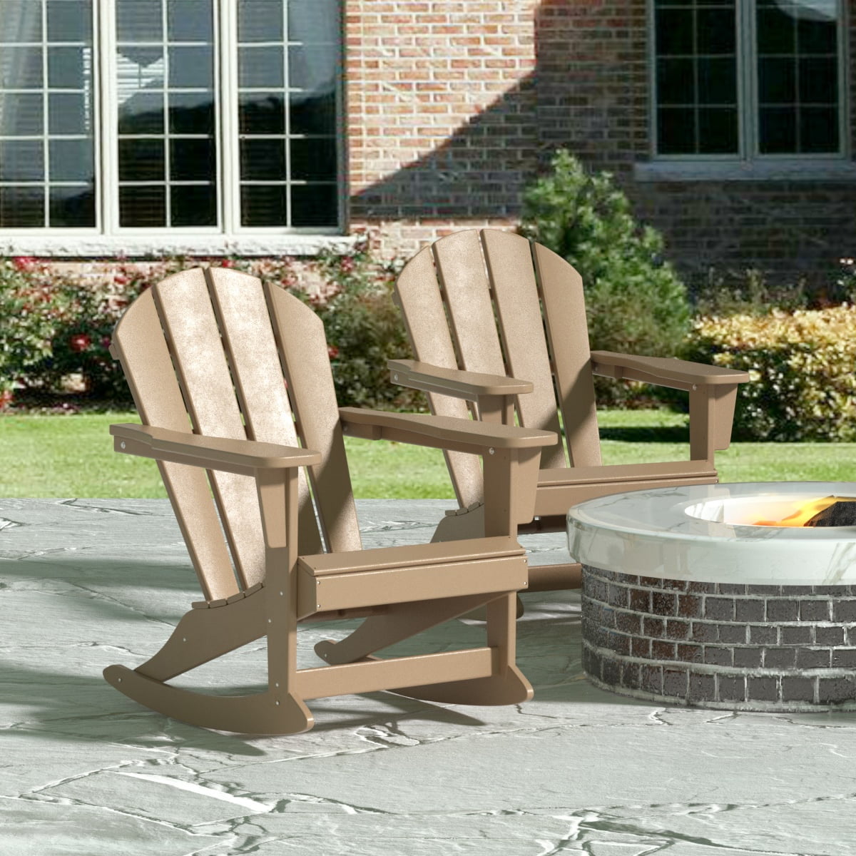 GARDEN Plastic Adirondack Rocking Chair for Outdoor Patio Porch Seating, Weathered Wood - image 1 of 7