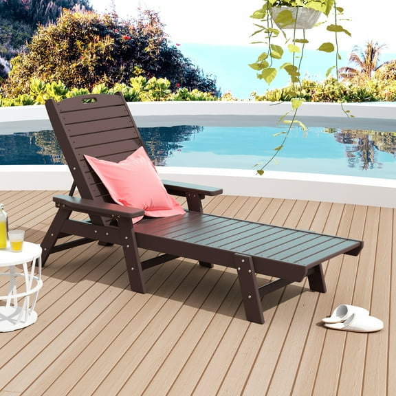GARDEN Plastic Outdoor Chaise Lounge Chair with Adjustable Backrest, Dark Brown