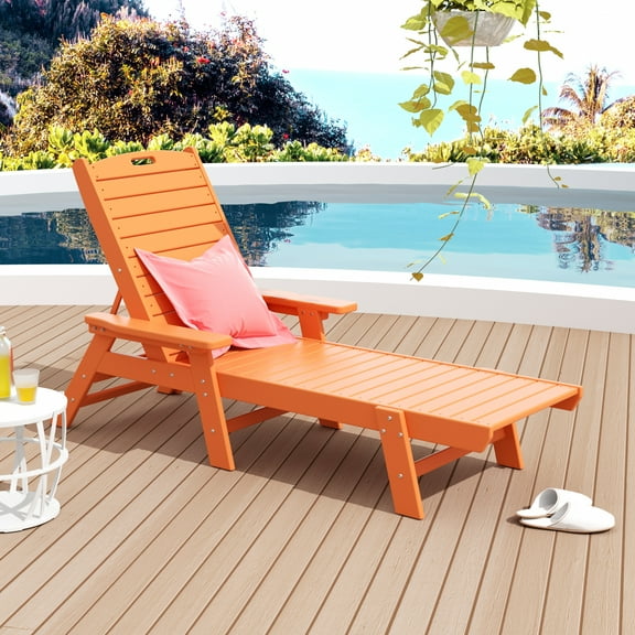 GARDEN Plastic Outdoor Chaise Lounge Chair with Adjustable Backrest, Orange