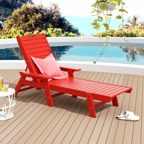GARDEN Plastic Outdoor Chaise Lounge Chair with Adjustable Backrest, Red