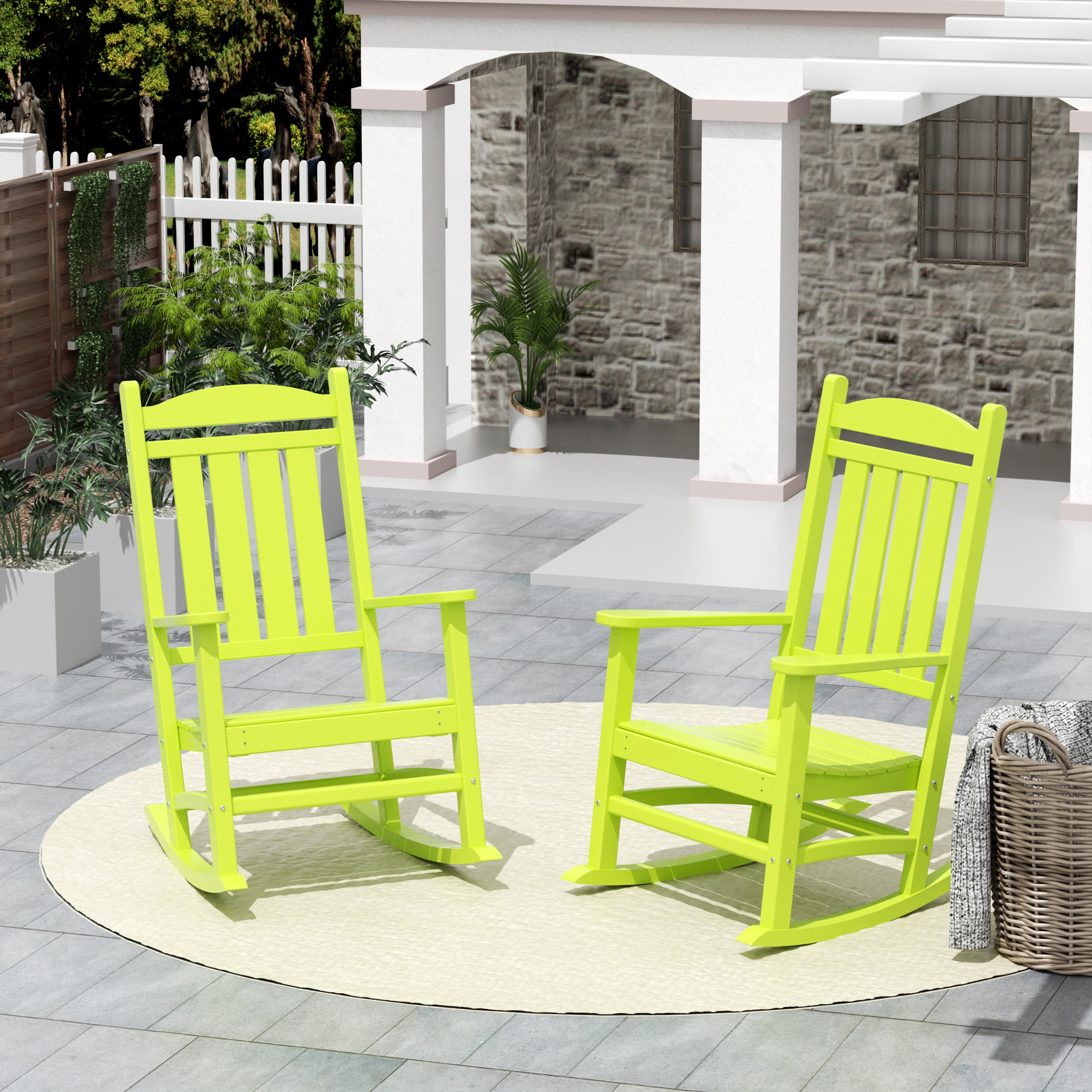 GARDEN Set of 2 Classic Plastic Adirondack Porch Rocking Chairs, Lime