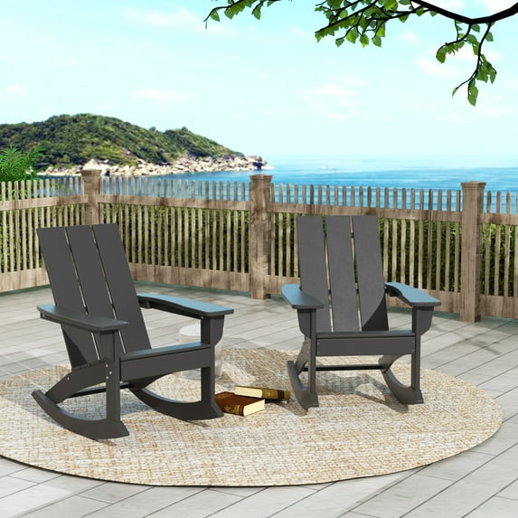 GARDEN Set of 2 Modern Plastic Outdoor Rocking Chairs for Patio Porch, Gray