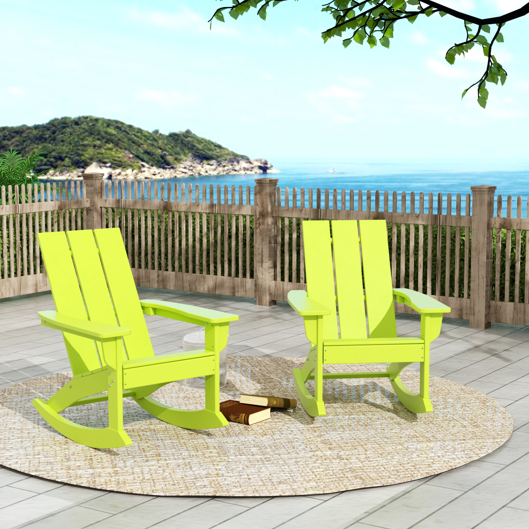 GARDEN Set of 2 Modern Plastic Outdoor Rocking Chairs for Patio Porch, Lime